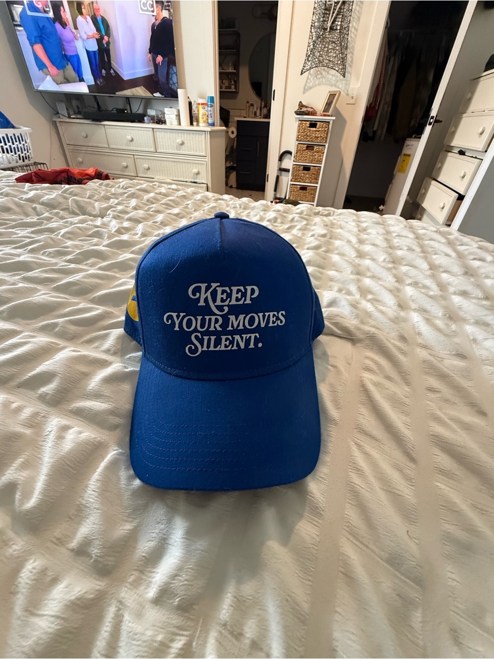 Keep Your Moves Silent Blue Embroidered Cap